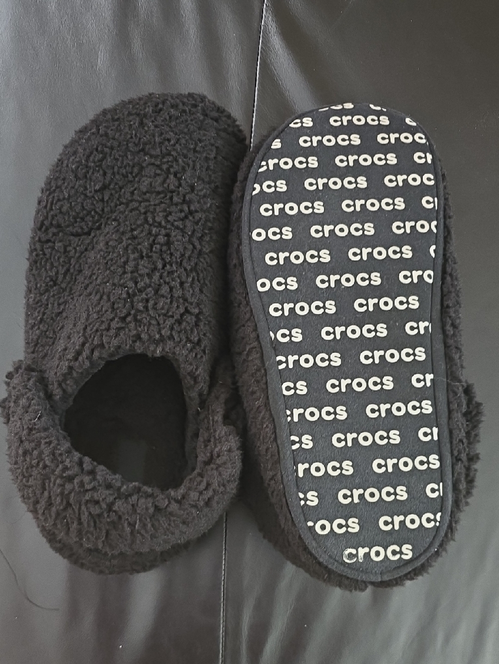CROCS Black Sherpa Lined Slip-Ons. Teddy Bear CROCS.